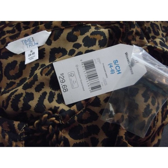 Time & Tru Dress Small Brown Black Leopard V-Neck Peasant w/Separate Slip S 4-6 - Picture 12 of 12